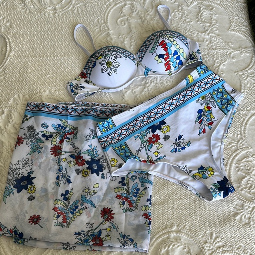 Floral Bikini Set with Skirt